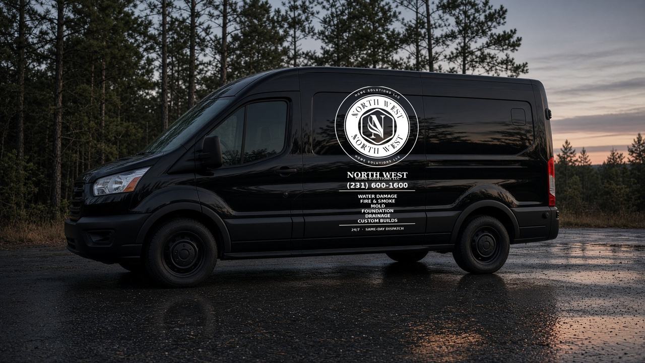 North West Home Solutions LLC van with logo and (231) 600-1600 on the door