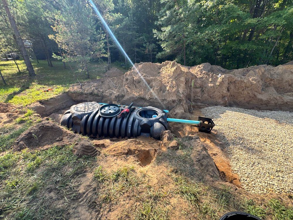 New septic tank set in the excavation